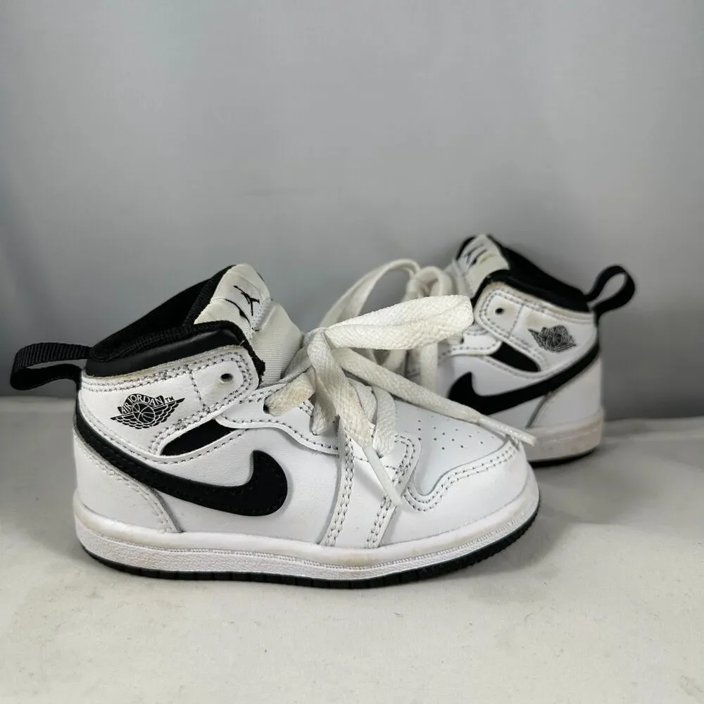 Nike Toddler Size 6C Air Jordan 1 Mid TD Sneakers Shoes White Black DQ8425-132